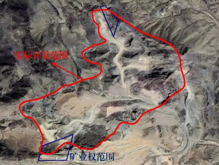 2021年5月的衛(wèi)星遙感影像顯示，白土崗子石料廠礦業(yè)權(quán)面積僅16.65畝，越界開采達(dá)207畝，超出12.4倍