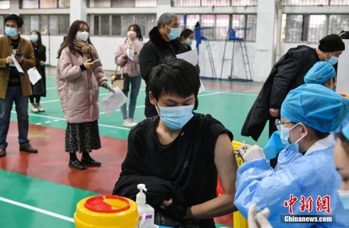 資料圖：安徽農(nóng)業(yè)大學(xué)學(xué)生在校園新冠疫苗接種點(diǎn)接種疫苗。 <a target='_blank' href='/'>中新社</a>記者 韓蘇原 攝