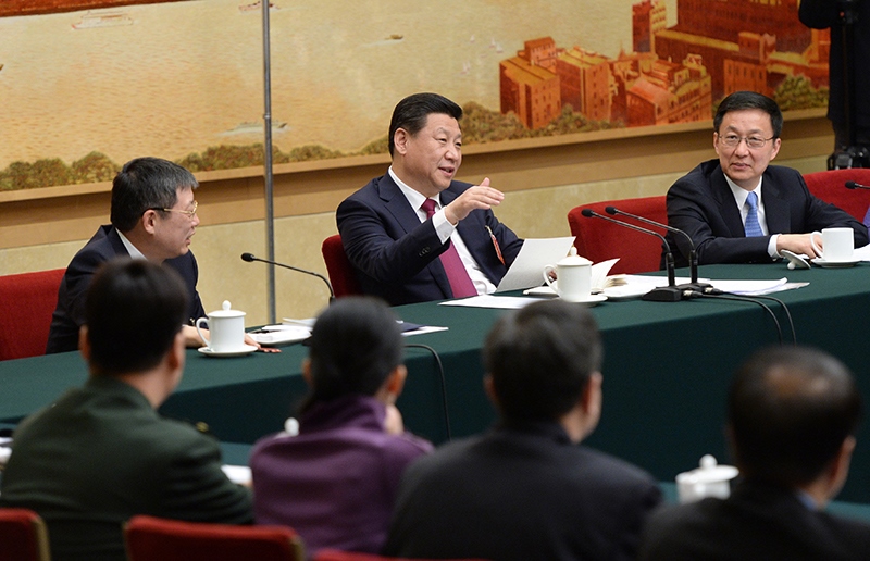 2014年3月習(xí)近平總書記參加十二屆全國人大二次會議上海代表團的審議。