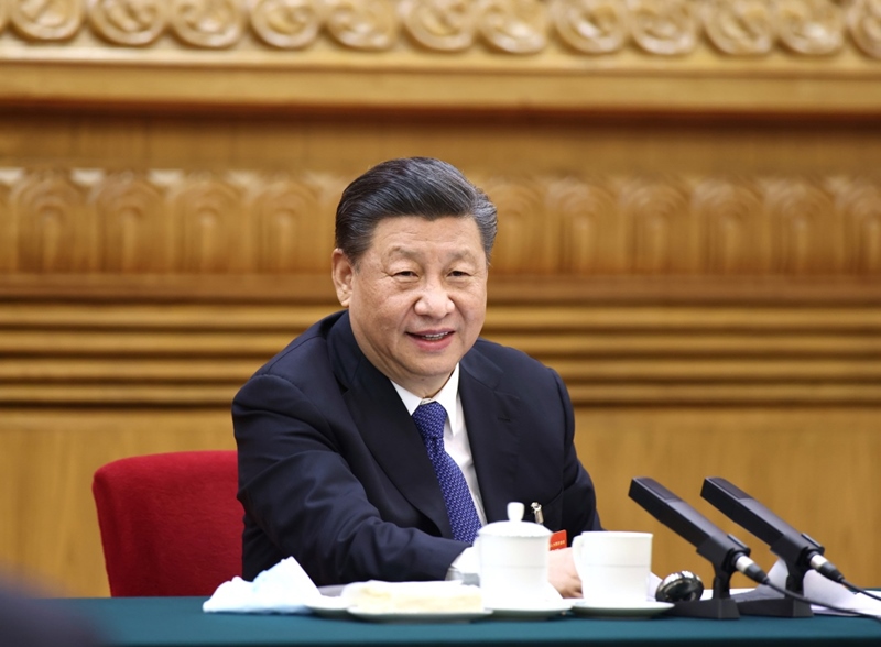 2021年3月5日，習(xí)近平總書記參加十三屆全國人大四次會議內(nèi)蒙古代表團(tuán)的審議。
