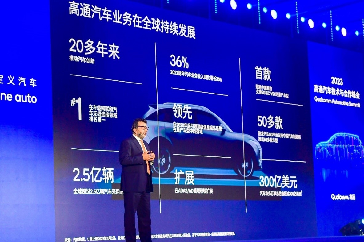 高通技術(shù)公司高級(jí)副總裁兼汽車(chē)業(yè)務(wù)總經(jīng)理Nakul Duggal發(fā)表主題演講。（受訪者供圖）