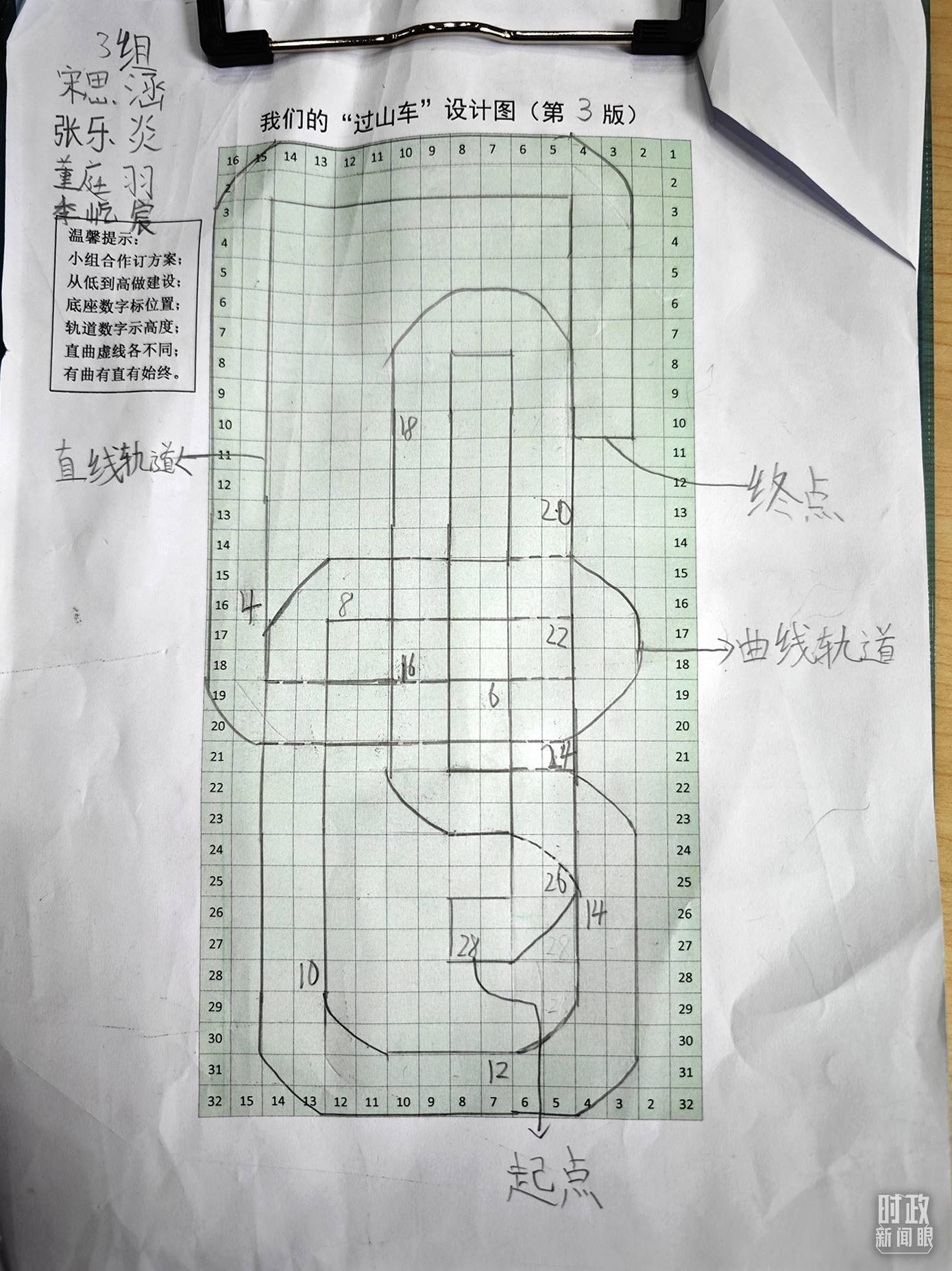 △學(xué)生們搭建過山車模型的設(shè)計圖。（總臺央視記者彭漢明拍攝）