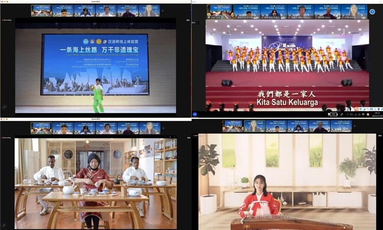 圖為開(kāi)營(yíng)儀式上兩國(guó)營(yíng)員表演精彩節(jié)目。黎明職業(yè)大學(xué)供圖