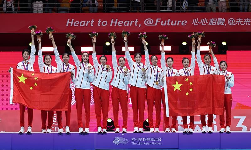 △2023年10月7日，杭州亞運(yùn)會(huì)，中國(guó)女排再創(chuàng)佳績(jī)，以六戰(zhàn)全勝第九次摘得亞運(yùn)金牌。