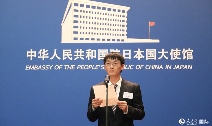 獲獎(jiǎng)學(xué)生代表、大阪大學(xué)博士生劉亞飛發(fā)表感言。人民網(wǎng) 許可攝