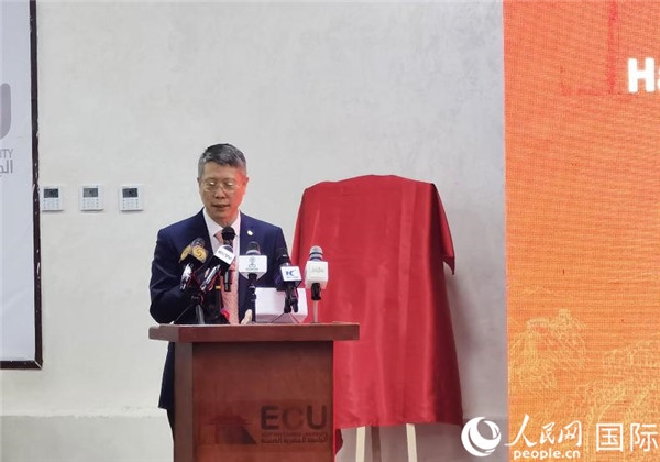 中國(guó)石化非洲代表處總代表衛(wèi)東致辭。人民網(wǎng)記者 沈小曉攝