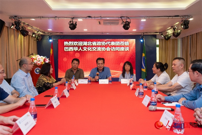 湖北省政協(xié)經(jīng)濟(jì)委員會(huì)主任王兆民（中）在座談會(huì)上致辭。 人民網(wǎng)記者 陳海琪攝