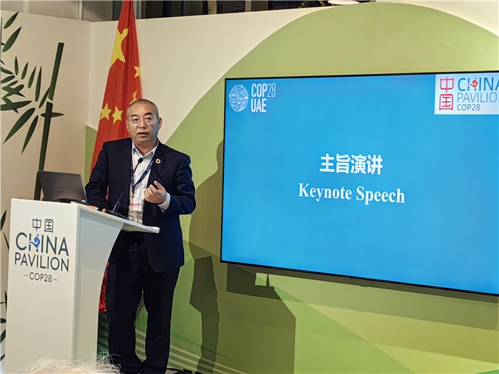 晶澳太陽能科技股份有限公司高級副總裁孫廣彬發(fā)言。COP28中國角供圖