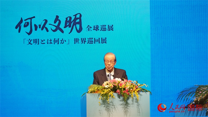 日本前首相福田康夫致辭。人民網(wǎng) 蔣曉辰攝