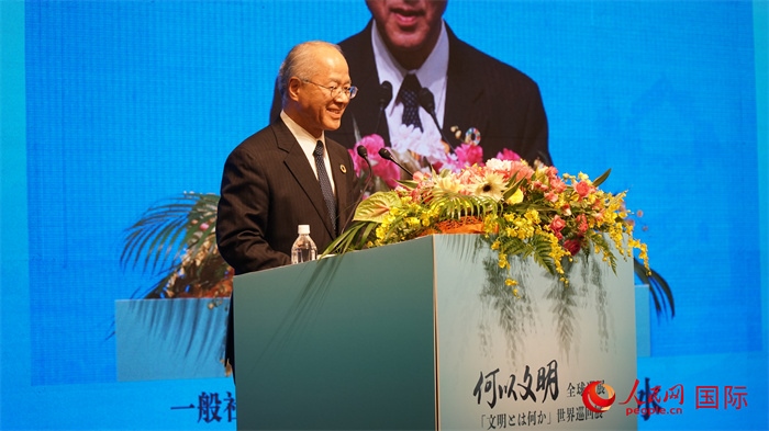 日本日中協(xié)會(huì)理事長(zhǎng)瀨野清水致辭。人民網(wǎng) 蔣曉辰攝