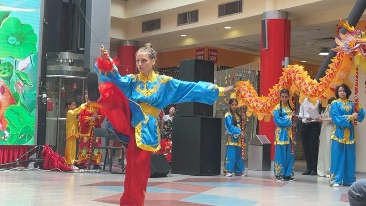 羅馬尼亞人舞龍舞獅隊進(jìn)行精彩表演。中國駐羅馬尼亞大使館領(lǐng)僑處供圖