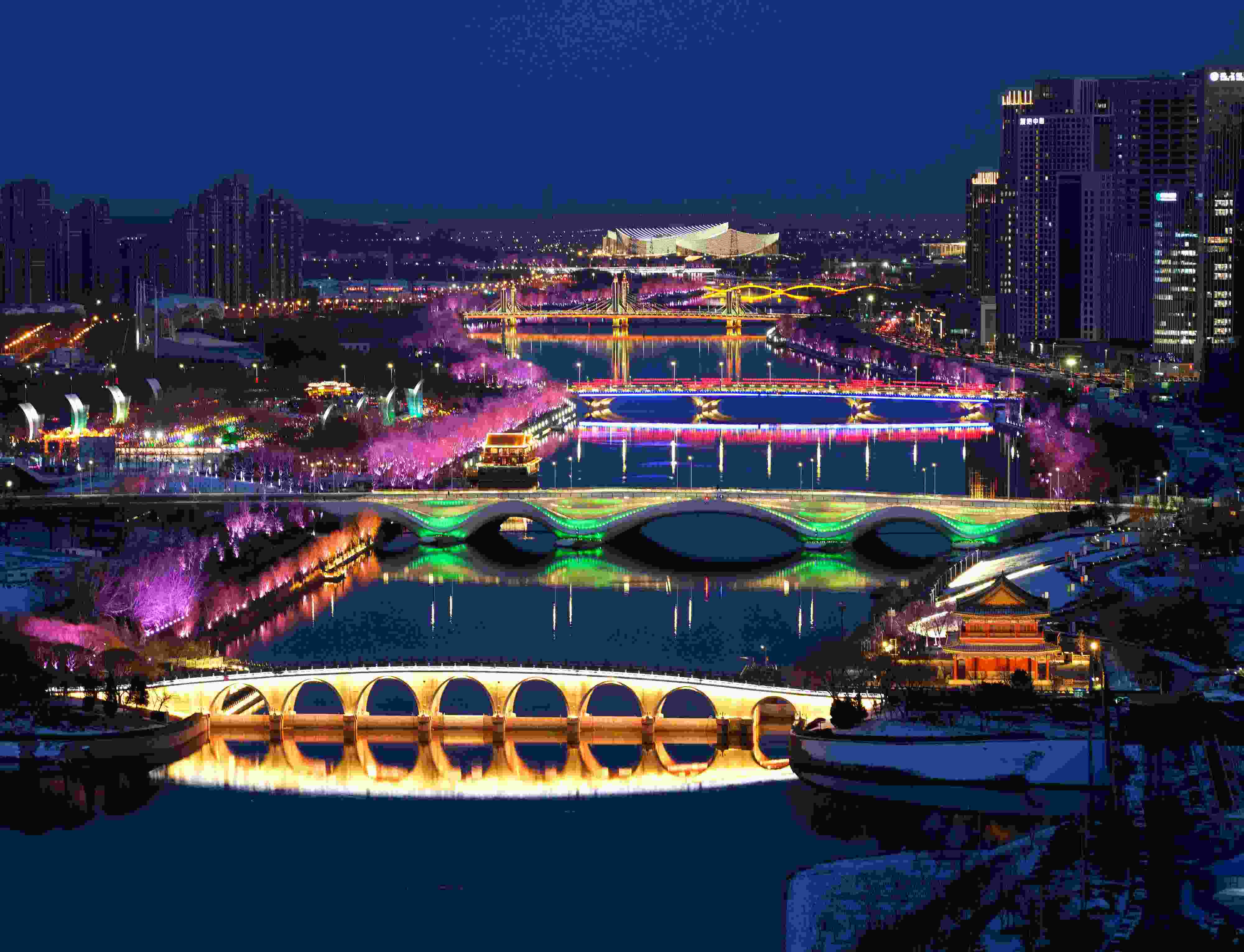 2024年2月22日，京杭大運(yùn)河北京通州段夜景。