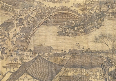 中國(guó)畫(huà)《清明上河圖》（局部），作者為北宋張擇端。 故宮博物院藏