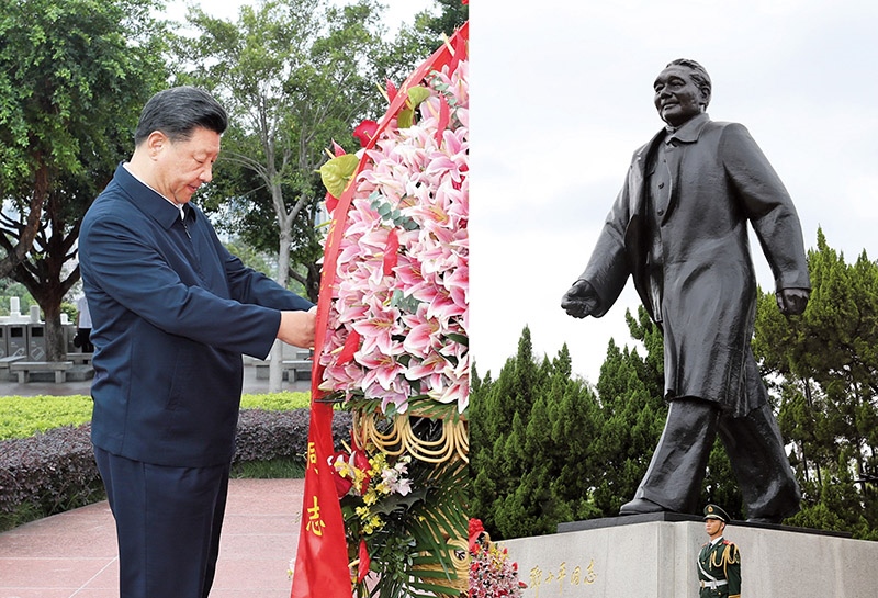2020年10月14日，習近平總書記向深圳蓮花山公園鄧小平同志銅像敬獻花籃。
