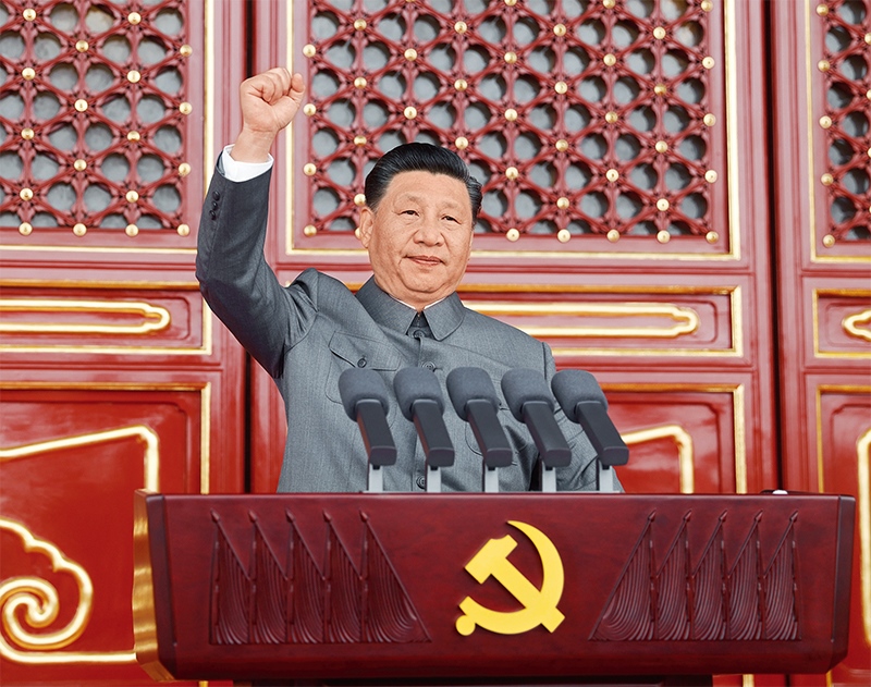 2021年7月1日，慶祝中國共產(chǎn)黨成立100周年大會在北京天安門廣場隆重舉行。中共中央總書記、國家主席、中央軍委主席習(xí)近平發(fā)表重要講話。 新華社記者 鞠鵬/攝