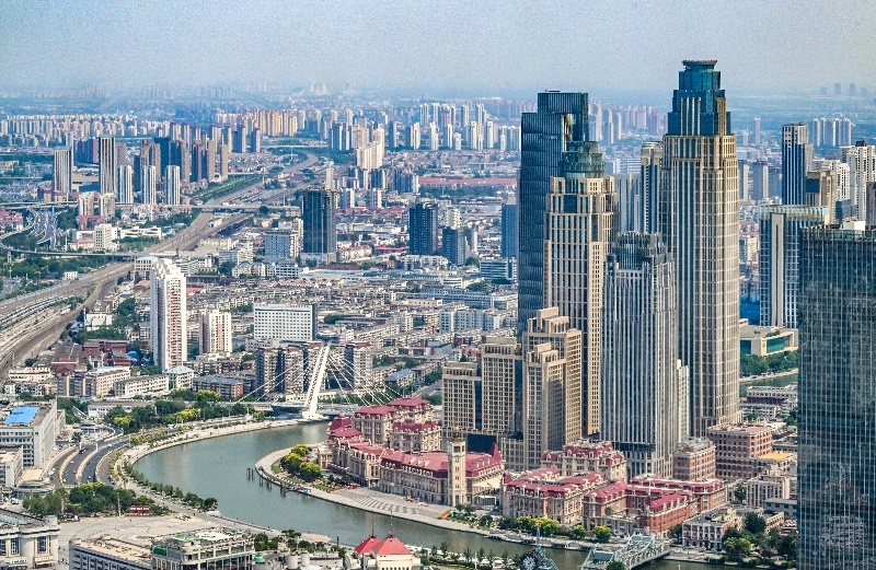 2023年6月16日，從直升機(jī)上拍攝的天津中心城區(qū)城市景觀。