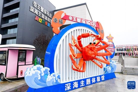 這是9月20日拍攝的位于吉林省琿春市的東北亞跨境電商產(chǎn)業(yè)園內(nèi)的帝王蟹保稅店。新華社記者 許暢 攝
