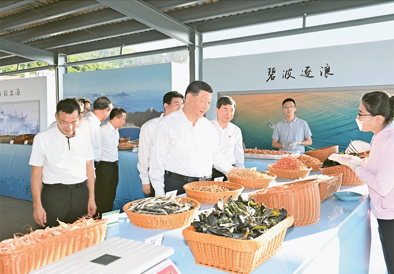 2024年10月15日至16日，中共中央總書記、國(guó)家主席、中央軍委主席習(xí)近平在福建考察。這是15日下午，習(xí)近平在漳州市東山縣陳城鎮(zhèn)澳角村考察時(shí)，了解海鮮干貨和漁獲產(chǎn)品交易情況。 新華社記者 謝環(huán)馳/攝