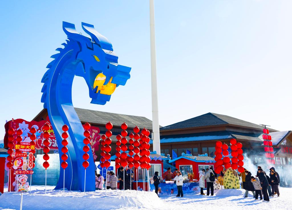 2025年1月，游客在遼寧錦州東方華地城海洋冰雪王國(guó)內(nèi)游覽。新華社發(fā)