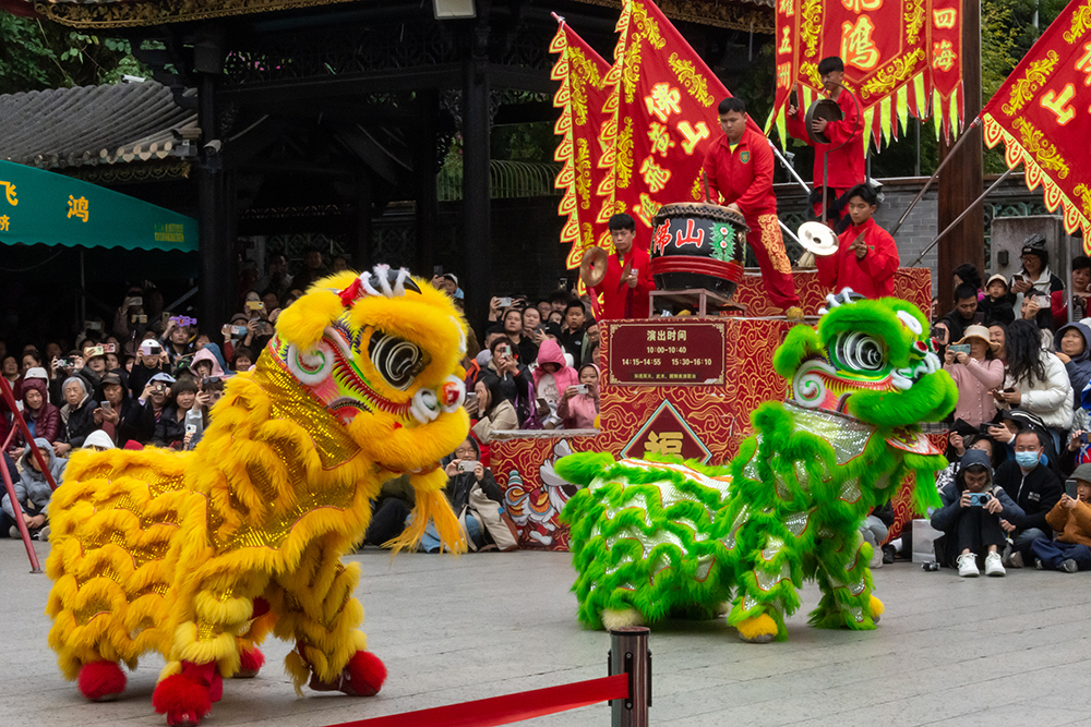 圖為廣東省佛山市祖廟的醒獅表演。