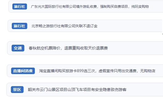 網(wǎng)友在“人民投訴”平臺(tái)反映涉旅游消費(fèi)相關(guān)糾紛。（“人民投訴”用戶投訴截圖）