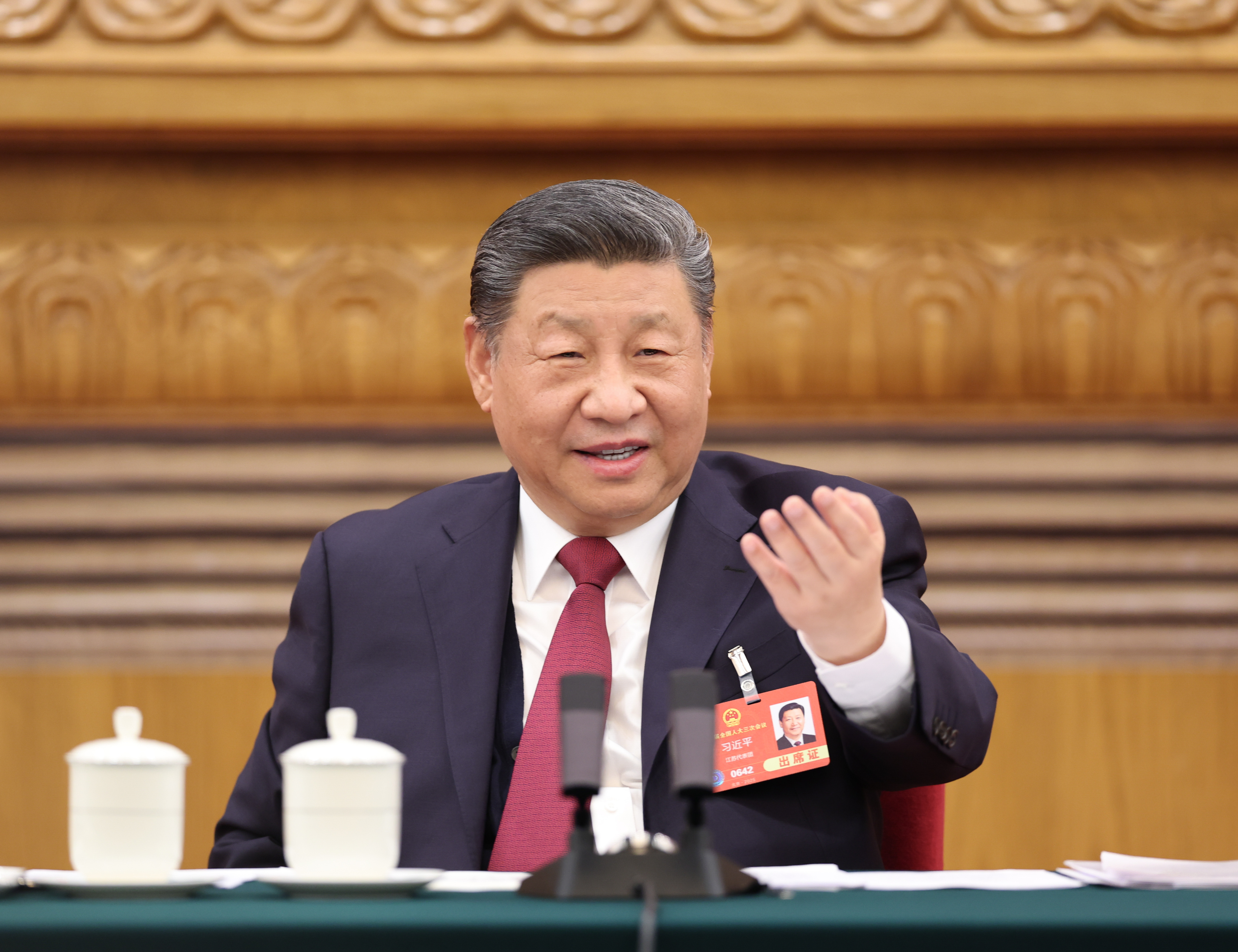 △3月5日下午，中共中央總書記、國家主席、中央軍委主席習近平參加他所在的十四屆全國人大三次會議江蘇代表團審議。