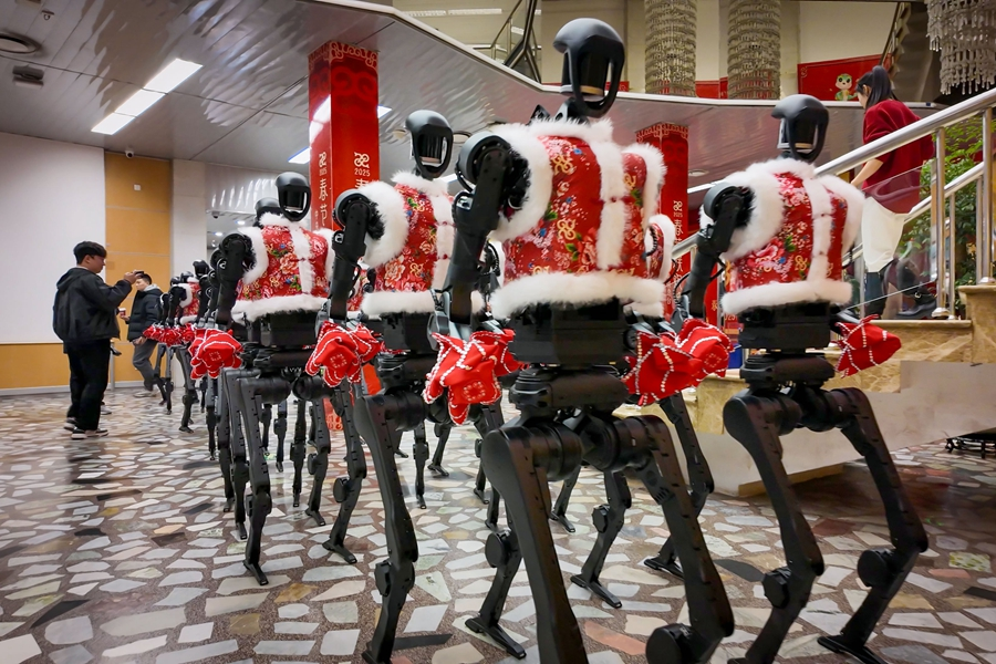 2025年1月28日，杭州宇樹科技人形機(jī)器人在2025年央視春晚后臺(tái)。新華社發(fā)